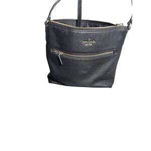 Kate Spade Black Leather‎ Crossbody Bag Gold Tone Hardware Zip Pocket